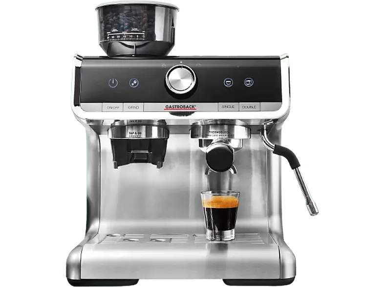 Gastroback 42616 Design Espresso Barista Pro Siebträger-Espressomaschine (Silber, Kegelmahlwerk, 1550 Watt, 15 bar)