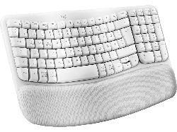 Logitech Wave Keys Tastatur mit Handballenauflage, Bluetooth, Kunststoffgehäuse, QWERTZ, Grauweiß