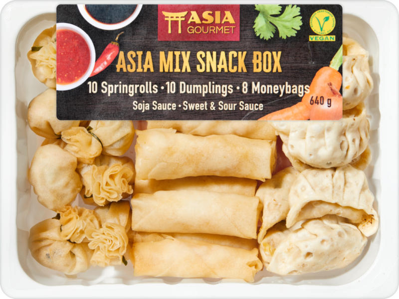 Asia Mix Snack Box, con salsa di soia e salsa agrodolce, 640 g