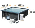 Hornbach Aufstellpool WPC-Pool-Set Gre eckig 326x326x96 cm inkl. Sandfilteranlage, Skimmer, Leiter, Filtersand & Bodenschutzvlies grau
