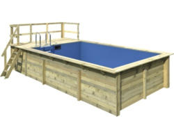 Aufstellpool Holzpool-Set Karibu rechteckig 672x353x124 cm inkl. Bodenschutzvlies, Innenauskleidung mit Keilbiese & Leiter mit Plattform