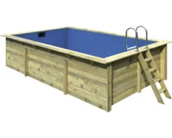 Aufstellpool Holzpool-Set Karibu rechteckig 530x350x125 cm inkl. Bodenschutzvlies, Innenauskleidung mit Keilbiese & Leiter