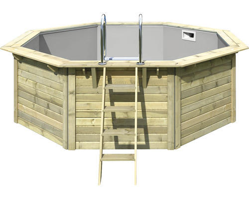 Aufstellpool Holzpool-Set Karibu X1 achteckig Ø 432,5x124 cm inkl. Bodenschutzvlies grau