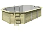 Hornbach Aufstellpool Holzpool-Set Karibu X4 achteckig 357,5x568,5x121 cm inkl. Bodenschutzvlies grau