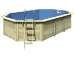 Hornbach Aufstellpool Holzpool-Set Karibu X4 achteckig 357,5x568,5x121 cm inkl. Bodenschutzvlies blau