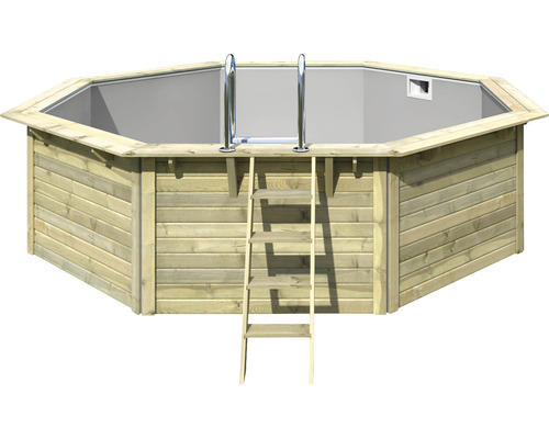 Aufstellpool Holzpool-Set Karibu X2 achteckig Ø 508x124 cm inkl. Bodenschutzvlies grau