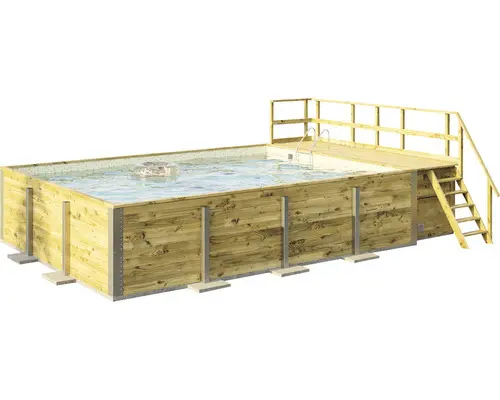 Aufstellpool Holzpool-Set Weka 595 rechteckig 650x490x201 cm inkl. Bodenschutzvlies, Filteranlage, Filtersand, Innenauskleidung grau