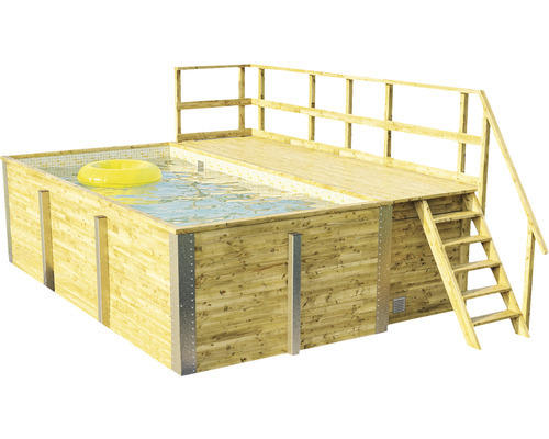 Aufstellpool Holzpool-Set Weka 595 rechteckig 490x315x201 cm inkl. Bodenschutzvlies, Innenauskleidung, Filtersand, Skimmer, Filteranlage sand/weiß