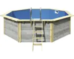 Hornbach Aufstellpool Holzpool-Set Karibu X2 achteckig Ø 427,5x121 cm inkl. Innenauskleidung blau & Leiter grau