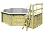 Hornbach Aufstellpool Holzpool-Set Karibu Variante B achteckig Ø 358x124 cm inkl. Innenauskleidung grau & Leiter mit Plattform