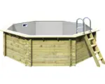 Hornbach Aufstellpool Holzpool-Set Karibu Variante A achteckig Ø 428x124 cm inkl. Innenauskleidung grau & Leiter