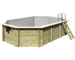 Hornbach Aufstellpool Holzpool-Set Karibu Variante A achteckig 358x569x124 cm inkl. Innenauskleidung grau & Leiter