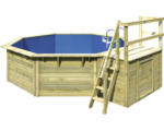 Hornbach Aufstellpool Holzpool-Set Karibu X2 achteckig Ø 427,5x121 cm inkl. Innenauskleidung blau & Leiter mit Plattform