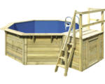 Hornbach Aufstellpool Holzpool-Set Karibu X1 achteckig Ø 357,5x121 cm inkl. Innenauskleidung blau & Leiter mit Plattform