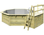 Hornbach Aufstellpool Holzpool-Set Karibu X2 achteckig Ø 427,5x121 cm inkl. Innenauskleidung grau & Leiter mit Plattform