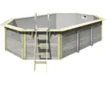 Hornbach Aufstellpool Holzpool-Set Karibu X4 achteckig 357,5x568,5x121 cm inkl. Innenauskleidung grau & Leiter grau