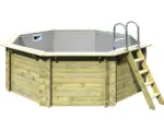 Hornbach Aufstellpool Holzpool-Set Karibu Variante A achteckig Ø 358x124 cm inkl. Innenauskleidung grau & Leiter