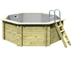 Aufstellpool Holzpool-Set Karibu Variante A achteckig Ø 358x124 cm inkl. Innenauskleidung grau & Leiter