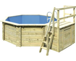 Aufstellpool Holzpool-Set Karibu Classic 1B rund Ø 400x124 cm inkl. Leiter, Bodenschutzvlies & Sonnendeck Holz