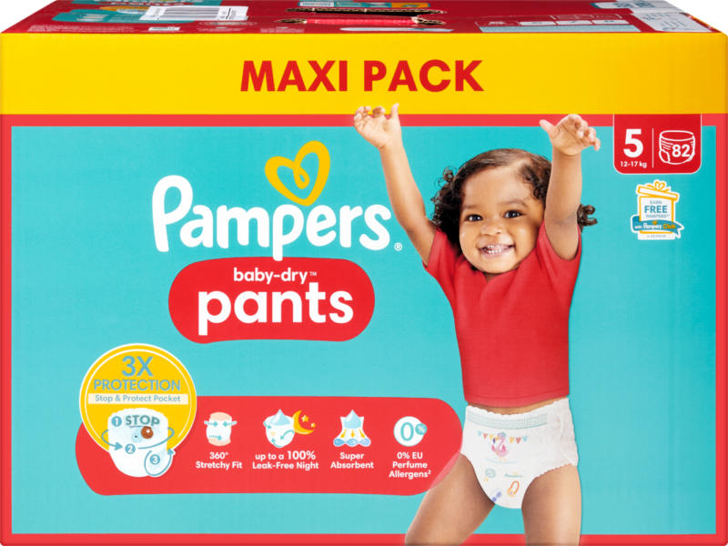 Pampers Baby-Dry Pants Junior, Misura 5, 12-17 kg, 82 pezzi