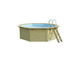 Aufstellpool Holzpool-Set Karibu Nixe 1 achteckig Ø 432,5x121,1 cm inkl. Sandfilteranlage, Einhängeleiter und Breitmaulskimmer mit Rücklaufdüse