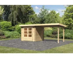 Gartenhaus Karibu Noorvik 2 inkl. Anbaudach 3 m 519x237 cm natur