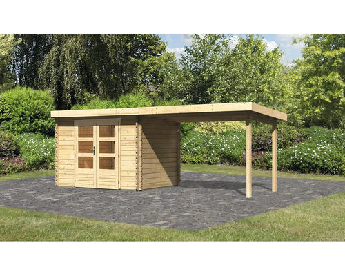 Gartenhaus Karibu Noorvik 3 inkl. Anbaudach 3 m 579x237 cm natur