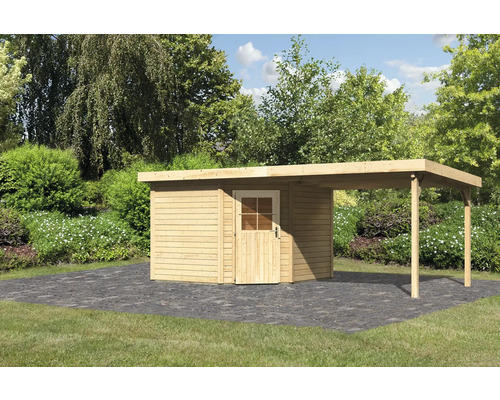 Gartenhaus Karibu Neuruppin 3 inkl. Anbaudach 3 m 566x274 cm natur