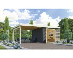 Gartenhaus Karibu Noorvik 5 inkl. Anbaudach 3 m 579x297 cm anthrazit