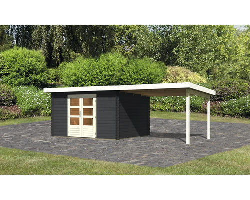 Gartenhaus Karibu Noorvik 7 inkl. Anbaudach 3 m 639x297 cm anthrazit