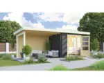 Hornbach Gartenhaus Karibu Noorvik 3 inkl. Anbaudach 3 m, Rückwand 579x237 cm anthrazit