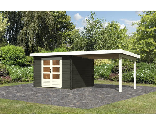 Gartenhaus Karibu Noorvik 5 inkl. Anbau 3 m 579 x 297 cm grau