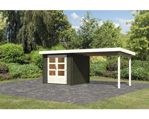 Gartenhaus Karibu Noorvik 2 inkl. Anbau 3 m 519 x 237 cm grau