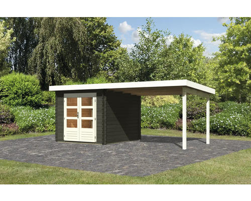 Gartenhaus Karibu Noorvik 4 inkl. Anbau 3 m 519 x 297 cm grau