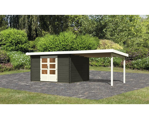 Gartenhaus Karibu Noorvik 7 inkl. Anbau 3 m 639 x 297 cm grau