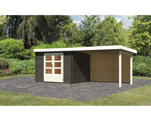 Gartenhaus Karibu Noorvik 3 inkl. Anbau 3 m mit Rückwand 579 x 237 cm grau