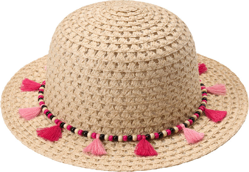 PUSBLU Strohhut mit pinkem Hutband, beige, Gr. 52/53
