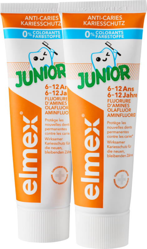 Dentifricio Junior Protezione Carie Elmex, 6 - 12 anni, 2 x 75 ml
