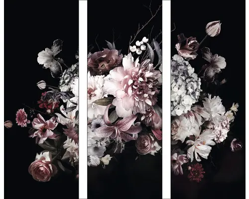 Glasbild Baroque Flowers IX 3er-Set 3x 30x80 cm