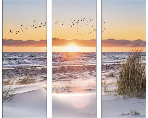 Glasbild Beach At Sunset I 3er-Set 3x 30x80 cm