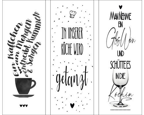 Glasbild Kitchen Sayings I 3er-Set 3x 30x80 cm