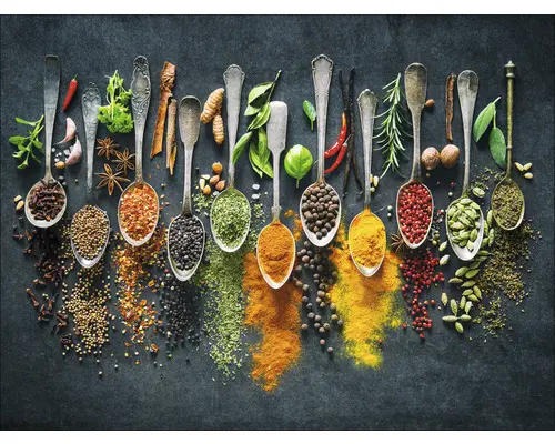 Glasbild Gewürzpalette 80x60