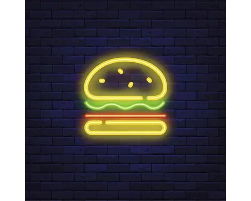 Glasbild Neon Hamburger 30x30 cm