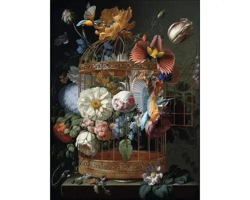 Glasbild Birds And Flowers 60x80 cm