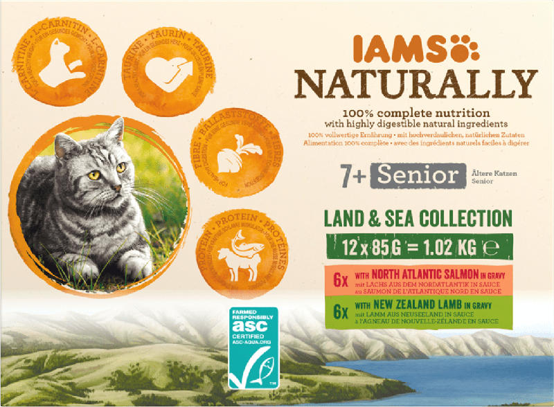 IAMS Nassfutter Katze Land & Sea Collection Naturally Mix, Senior, Multipack (12x85 g)
