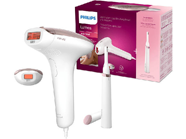 Philips Lumea IPL BRI921/00 Korrekturtrimmer + IPL-Haarentfernungsgerät (Weiß /Rosé, mit 2 Aufätze, Netz-/Batterie-/Akkubetrieb)