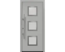 Haustür EcoStar ISOPRO Secur IPS 810S 1100 x 2100 mm Links RAL 9006 weißaluminium matt inkl. Beschlag-Set,Edelstahl Stangengriff,Sicherheitsprofilzylinder mit 5 Schlüsseln