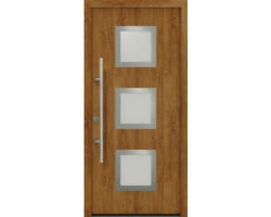 Haustür EcoStar ISOPRO Secur IPS 810S 1100 x 2100 mm Links golden oak inkl. Beschlag-Set,Edelstahl Stangengriff,Sicherheitsprofilzylinder mit 5 Schlüsseln