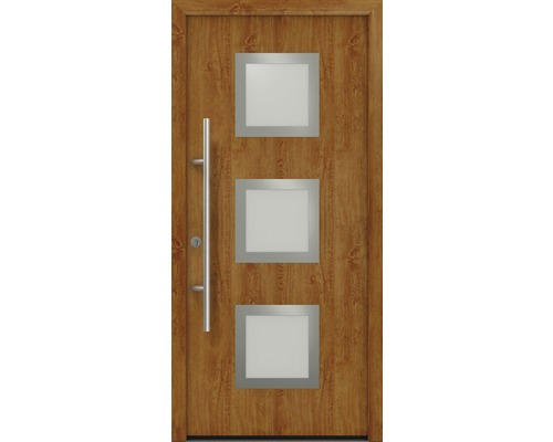 Haustür EcoStar ISOPRO Secur IPS 810S 1100 x 2100 mm Links golden oak inkl. Beschlag-Set,Edelstahl Stangengriff,Sicherheitsprofilzylinder mit 5 Schlüsseln