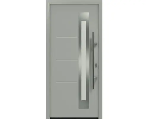 Haustür EcoStar ISOPRO IP 780S 1100 x 2100 mm Rechts RAL 9006 weißaluminium matt inkl. Beschlag-Set,Edelstahl Stangengriff,Sicherheitsprofilzylinder mit 5 Schlüsseln